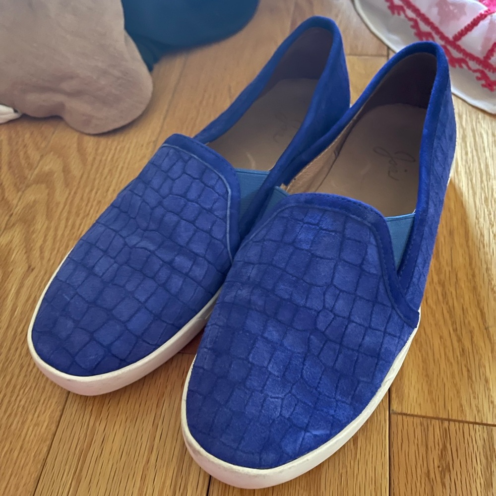 Cobalt Blue Suede Snakeskin Slip-on Sneakers